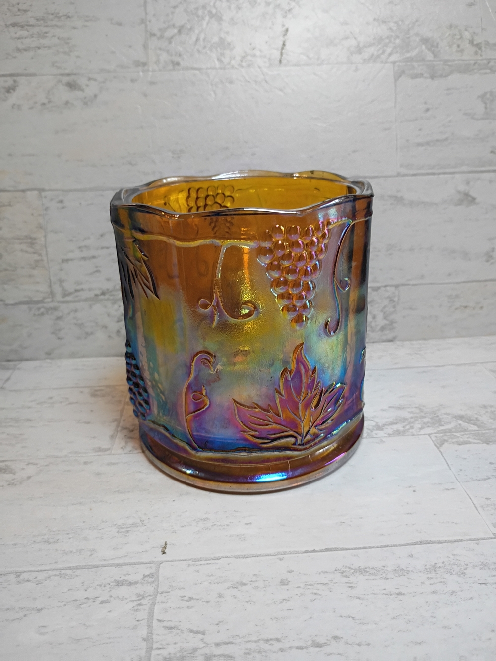 Vintage INDIANA Carnival Glass Marigold Iridescent Candy Dish